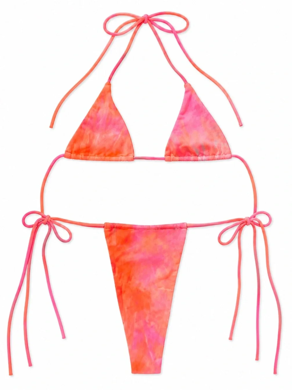 Deadblud Pink Orange Tie-Dye String Bikini Set Size Small